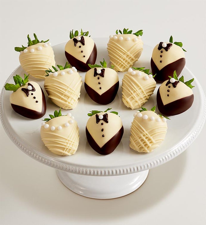 Bride and Groom Design Belgian Chocolate Covered Strawberries