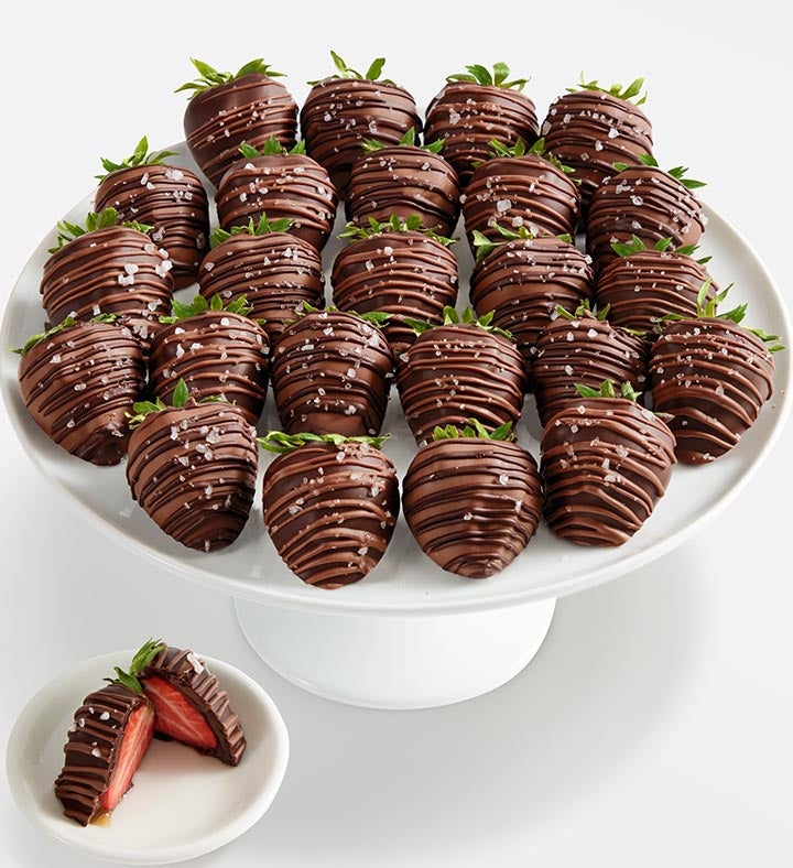 Caramel Sea Salt Artisan Belgian Chocolate Strawberries | Mixed Milk & Dark - Two Dozen | Shari's Berries