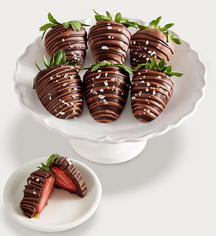 Caramel Sea Salt Artisan Belgian Chocolate Strawberries | Mixed Milk & Dark - Half Dozen | Shari's Berries