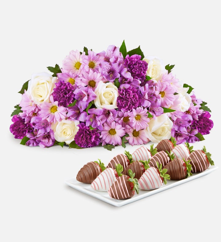 Lavender Garden and Berries | Bouquet Only & 12Ct Mother's Day Drizzled Strawberries | Shari's Berries