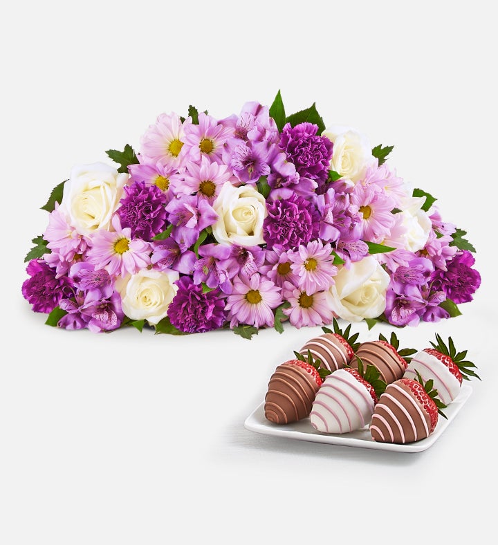 Lavender Garden and Berries | Bouquet Only & 6Ct Mother's Day Drizzled Strawberries | Shari's Berries