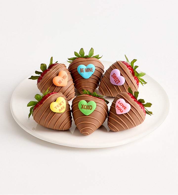 Conversation Hearts™ Dipped Strawberries | Half Dozen | Shari's Berries